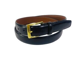 Jos. A. Bank Black Leather Dress Belt Men's 38 Solid Brass Gold Buckle